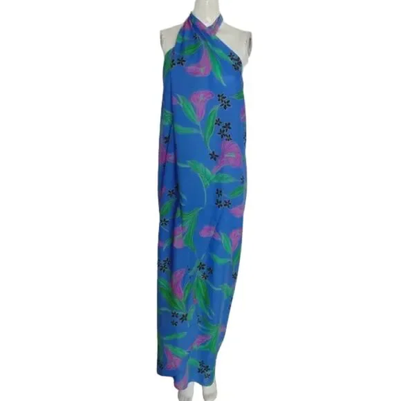 Vintage HILO HATTIE True Wrap/Sarong/Pareo, OS, Blue Floral, Maxi/Floor length - Picture 9 of 11